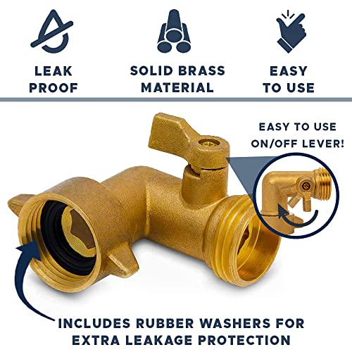 Morvat Garden Hose Elbow with Solid Brass 90 Degree 3/4" FHT x 3/4" MHT with ON/Off Shutoff Valve, Water Hose Elbow Connector with Swivel Connection For Easy Connection, Incudes Tape & 2 Extra Washers - Image 2