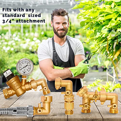 Morvat Garden Hose Elbow with Solid Brass 90 Degree 3/4" FHT x 3/4" MHT with ON/Off Shutoff Valve, Water Hose Elbow Connector with Swivel Connection For Easy Connection, Incudes Tape & 2 Extra Washers - Image 3