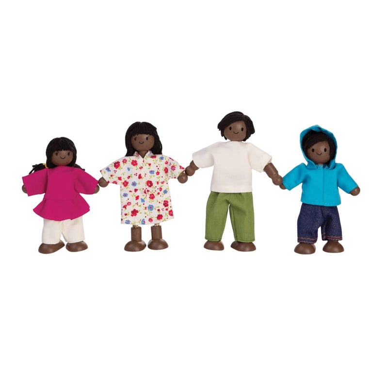 PlanToys Wooden Dollhouse Family- Mom, Dad, Son, and Daughter (7415) | Sustainably Made from Rubberwood and Non-Toxic Paints and Dyes