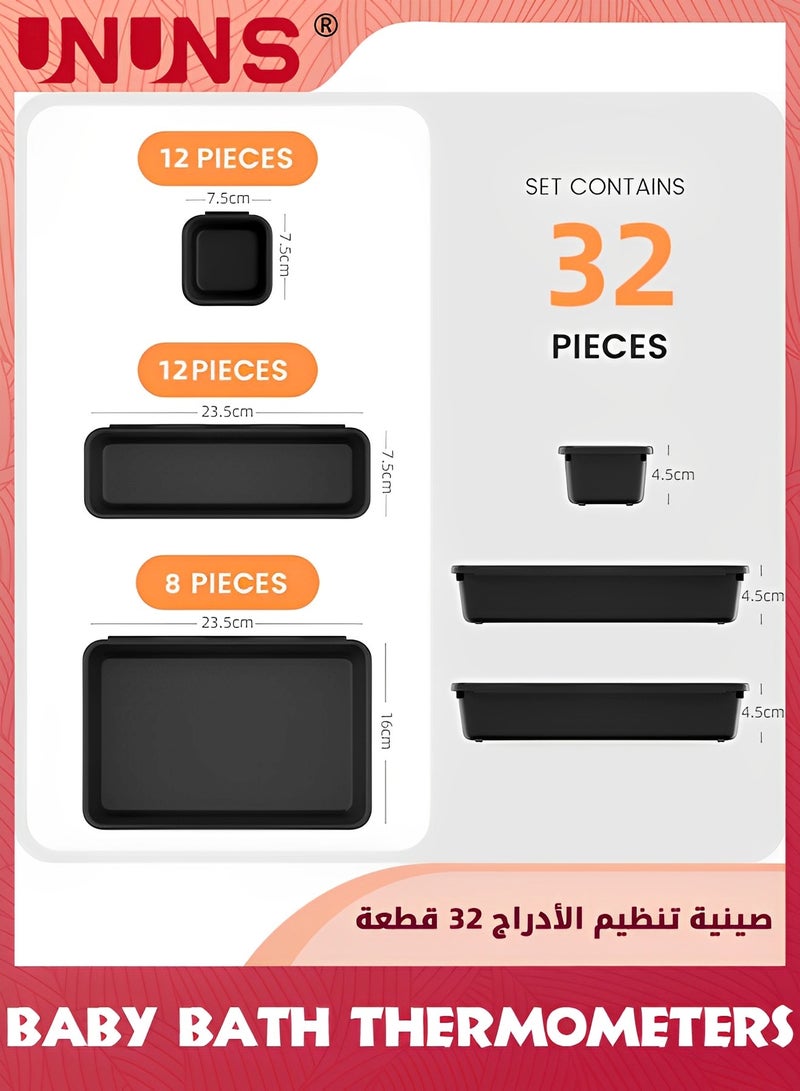 UNUNS 32Pcs Drawer Organizer Tray,Plastic Stackable Multifunctional Storage For Vanity,Bathroom,Kitchen,Desk Drawer Organizer Office,Black - Image 2