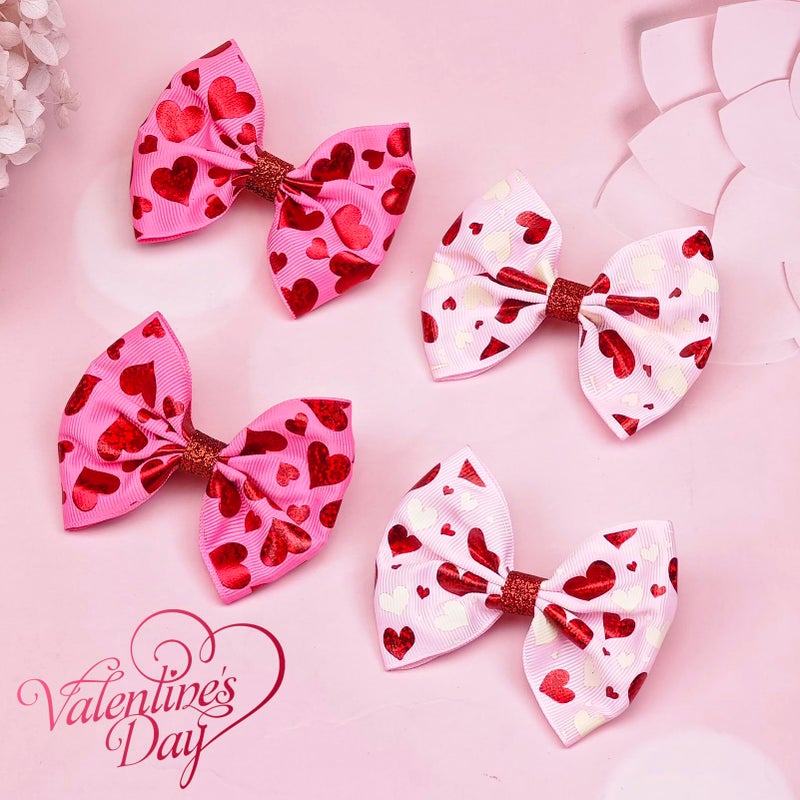 winthrop 4 Pcs Valentine's Day Hair Clips Bow Hair Accessories Cute Love Heart Pattern Glitter Laser Hair Barrettes Holiday Headdress Hairpin for Girls Women Kids Party Cosplay Prezzie - Image 2