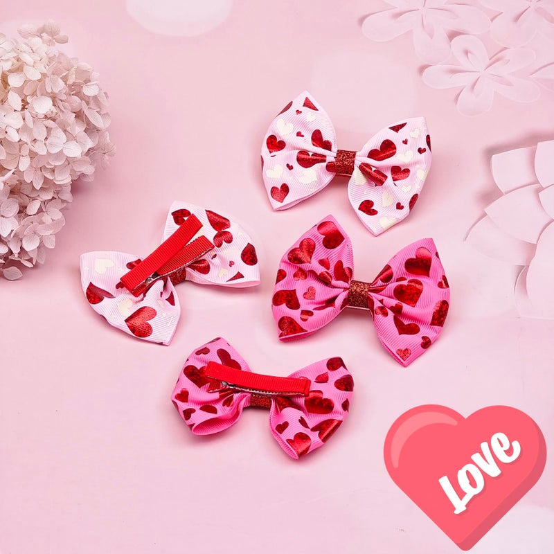 winthrop 4 Pcs Valentine's Day Hair Clips Bow Hair Accessories Cute Love Heart Pattern Glitter Laser Hair Barrettes Holiday Headdress Hairpin for Girls Women Kids Party Cosplay Prezzie - Image 3