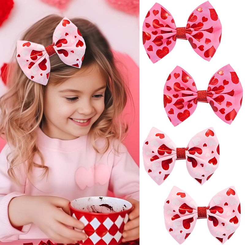 winthrop 4 Pcs Valentine's Day Hair Clips Bow Hair Accessories Cute Love Heart Pattern Glitter Laser Hair Barrettes Holiday Headdress Hairpin for Girls Women Kids Party Cosplay Prezzie - Image 1