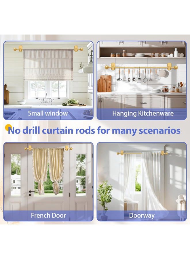 TKZTKZ Curtain Rods No Drilling for Windows 36 to 88 Inch:No Drill Small Gold Curtain Rod with Adhesive Brackets for Bedroom,5/8" Apartment Renter Friendly Adjustable Drapery Rods Easy Install - Image 4