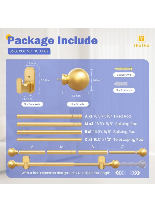 TKZTKZ Curtain Rods No Drilling for Windows 36 to 88 Inch:No Drill Small Gold Curtain Rod with Adhesive Brackets for Bedroom,5/8" Apartment Renter Friendly Adjustable Drapery Rods Easy Install - Image 5
