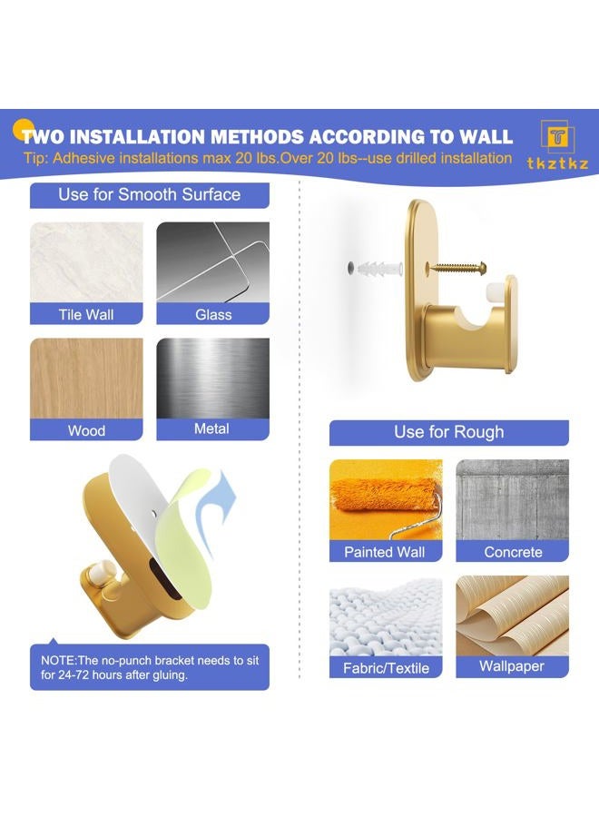 TKZTKZ Curtain Rods No Drilling for Windows 36 to 88 Inch:No Drill Small Gold Curtain Rod with Adhesive Brackets for Bedroom,5/8" Apartment Renter Friendly Adjustable Drapery Rods Easy Install - Image 2