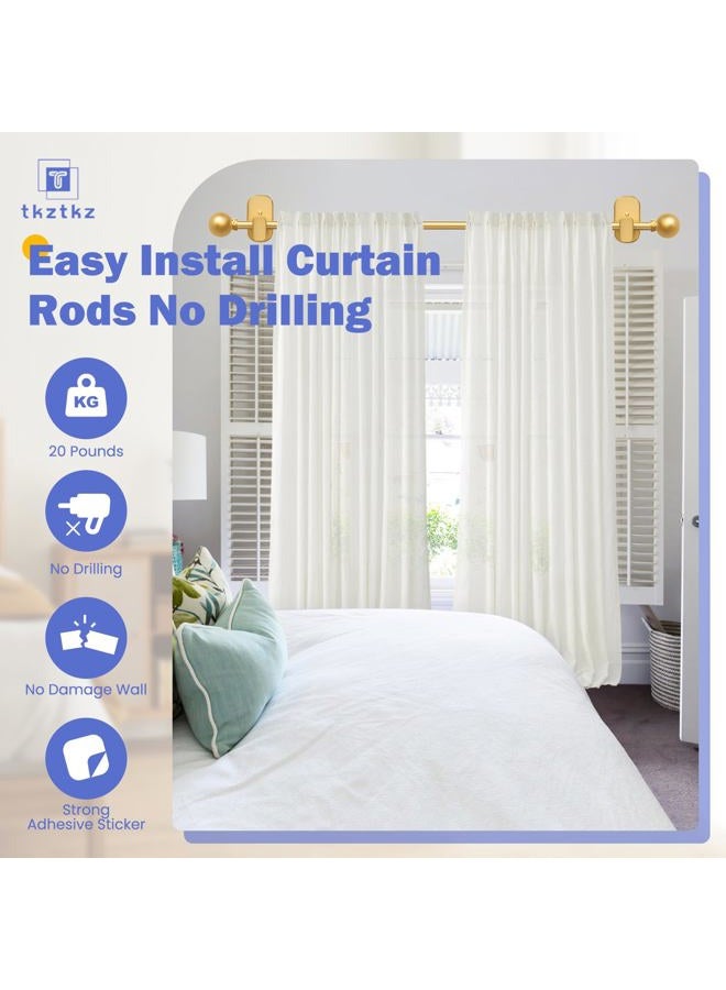 TKZTKZ Curtain Rods No Drilling for Windows 36 to 88 Inch:No Drill Small Gold Curtain Rod with Adhesive Brackets for Bedroom,5/8" Apartment Renter Friendly Adjustable Drapery Rods Easy Install - Image 3