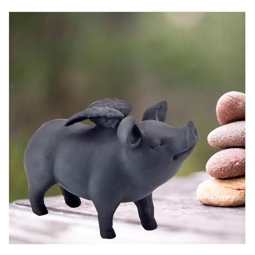 Bellaa 26096 Whimsical Flying Pig Statue Angel Hog Heaven Farmhouse Animal Cottage Country Lodge Home Decor Vintage Rustic Collectible 5 Inch Tall - Image 1