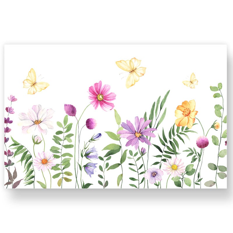 ChicRosa 50 Pack Floral Paper Place Mats Watercolor Flower Butterfly Disposable Placemat 11 x 17 Inch Spring Decorative Paper Table Mats for Dinner Table Setting Bridal Shower Wedding Party Supplies