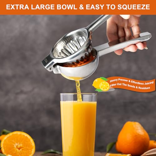 TEZZ Upgrated Extra Large Lemon Squeezer, Heavy Duty Handhelp Orange Juicer with 3.47'' extra big Filter Bowl, Stainless Steel Hand Press Citrus Juicer, Lime Squeezer Bar Tool, Manual Citrus Press - Image 4