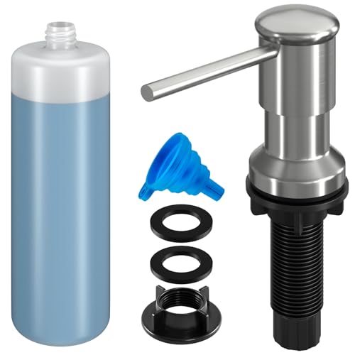 izolor Dish Soap Dispenser, Kitchen Sink Soap Dispenser Pump with 17 OZ Bottle, Refill from The Top, Wide Pump Head Base (Brushed Nickel) - Image 1