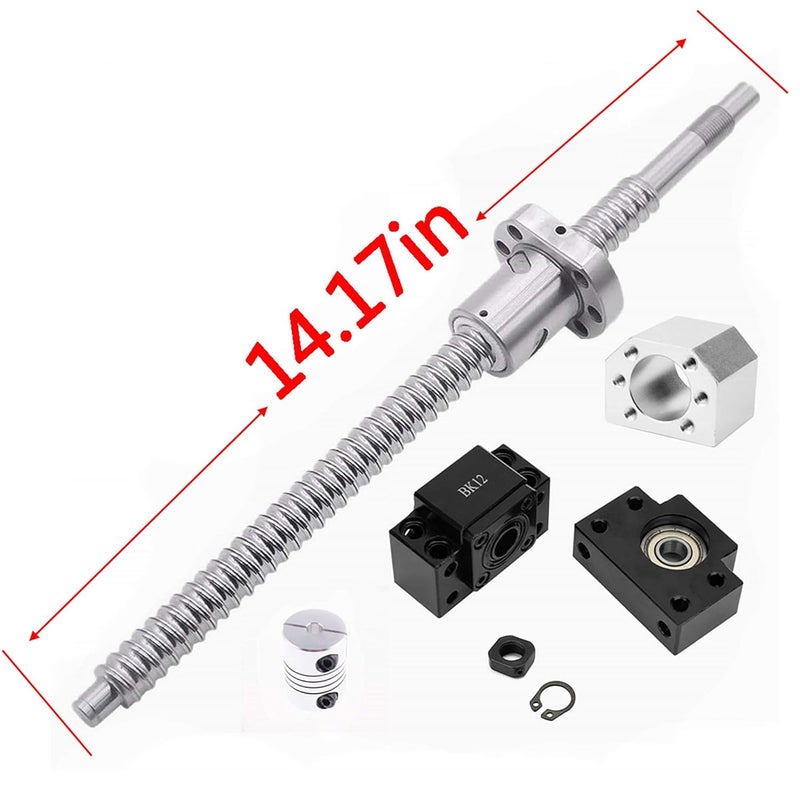 CHUANGNENG Ball Screw CNC Parts SFU1605 RM1605 16mm 360mm with Metal Deflector Ball Screw nut BK/BF12 End Supports Ball NUT HOUSINGS 1pcs Coupler with end Machining,Length Approx 14.17inch/360mm - Image 3