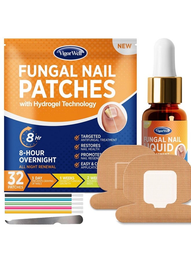 VigorWell Toenail Fungus Treatment Extra Strength Nail Fungus Treatment For Toenail Toe Nail Fungus Treatment Extra Strength Nighttime Fungal Nail Patches & Fungus Nail Treatment Liquid Set (32Patches+15Ml) - Image 1