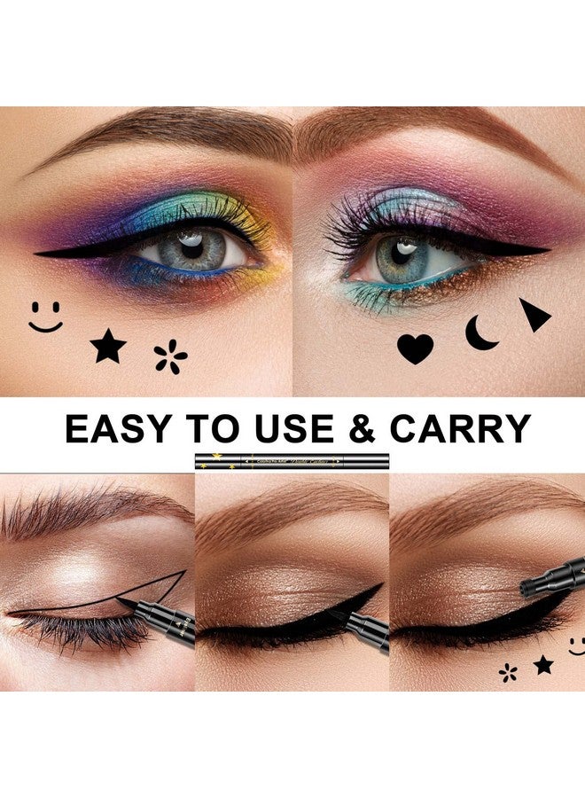 Sumeitang SUMEITANG 6 Pcs Double-headed Eyeliner Stamps Set Black Liquid Eye Liner Pen With Star,Moon,Heart,Flower,Smiley,Triangle Stamp Stencils Shapes for Women Makeup Kit Long-Lasting Waterproof Smudgeproof - Image 3