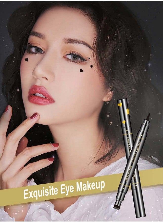 Sumeitang SUMEITANG 6 Pcs Double-headed Eyeliner Stamps Set Black Liquid Eye Liner Pen With Star,Moon,Heart,Flower,Smiley,Triangle Stamp Stencils Shapes for Women Makeup Kit Long-Lasting Waterproof Smudgeproof - Image 5