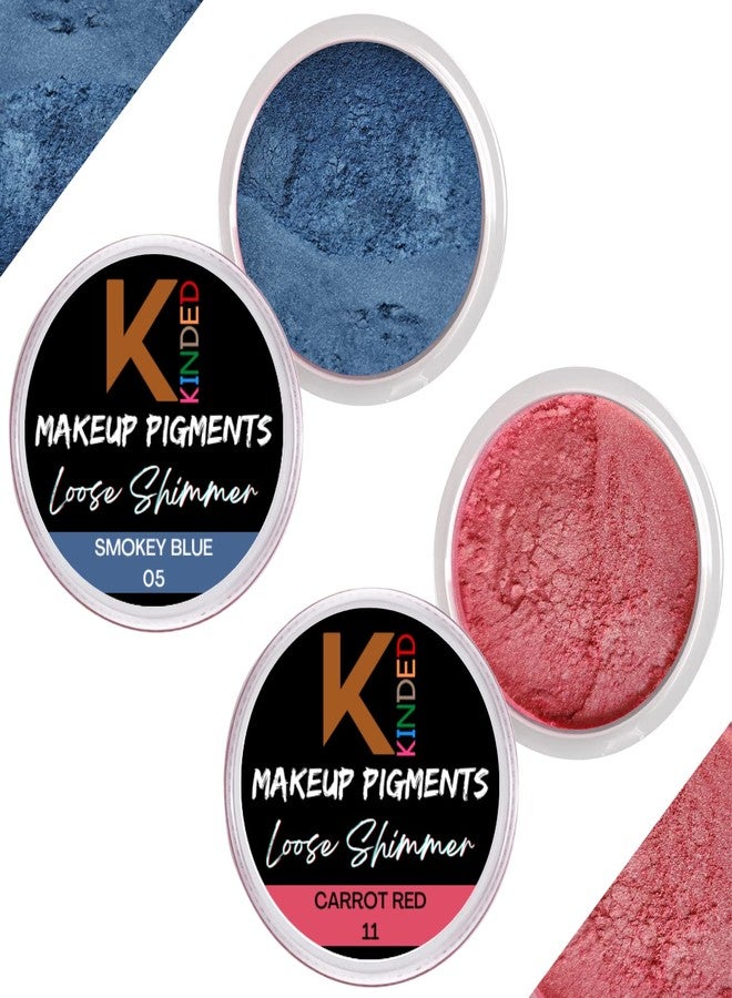 KINDED Loose Shimmer Makeup Foil Pigments Glitter Eyeshadow for Women Smokey Eyes Face Brow Bones Body Highlighter Metallic Beauty Shiny Dust Powder Pearls (Combo 3gm each, Smokey Blue & Carrot Red) - Image 1