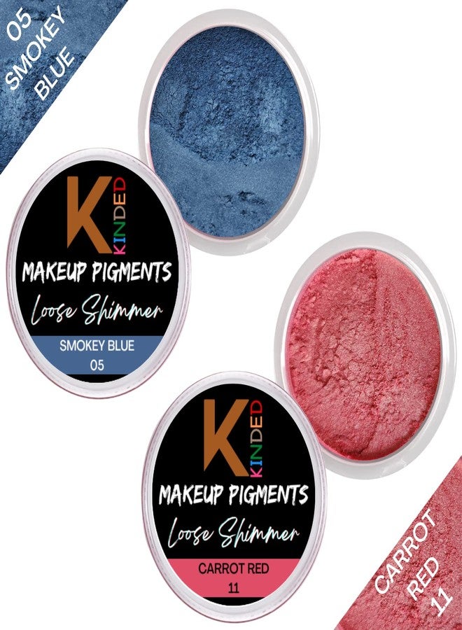 KINDED Loose Shimmer Makeup Foil Pigments Glitter Eyeshadow for Women Smokey Eyes Face Brow Bones Body Highlighter Metallic Beauty Shiny Dust Powder Pearls (Combo 3gm each, Smokey Blue & Carrot Red) - Image 2