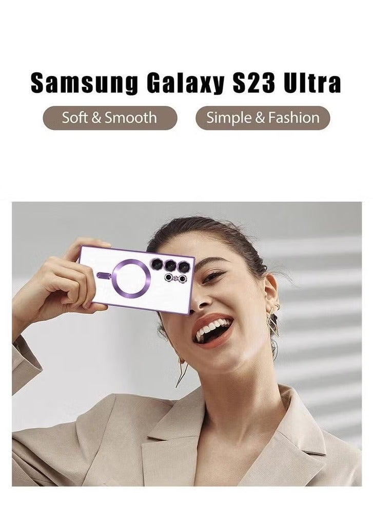 TIGER MagSafe-Compatible Luxury Plating Case for Samsung Galaxy S23 Ultra 5G – Clear/Purple Shockproof Back Cover with Built-In Magnetic Wireless Charging Support – Slim Fit, Scratch-Resistant, Camera Lens Protector, Elegant Metallic Edge Design - Image 3