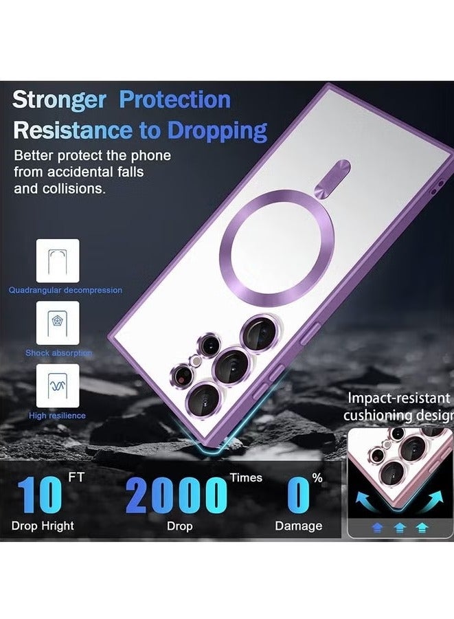 TIGER MagSafe-Compatible Luxury Plating Case for Samsung Galaxy S23 Ultra 5G – Clear/Purple Shockproof Back Cover with Built-In Magnetic Wireless Charging Support – Slim Fit, Scratch-Resistant, Camera Lens Protector, Elegant Metallic Edge Design - Image 4