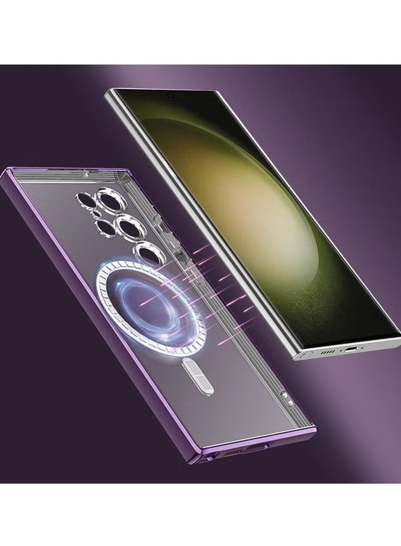 TIGER MagSafe-Compatible Luxury Plating Case for Samsung Galaxy S23 Ultra 5G – Clear/Purple Shockproof Back Cover with Built-In Magnetic Wireless Charging Support – Slim Fit, Scratch-Resistant, Camera Lens Protector, Elegant Metallic Edge Design - Image 2