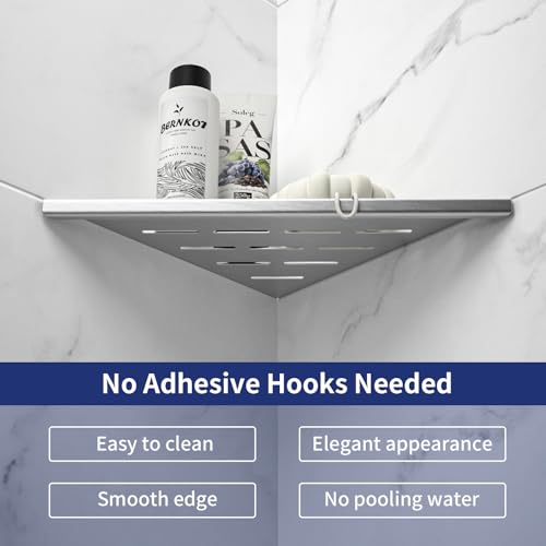 Bernkot 10'' Corner Shower Shelf 2PCS, 304 Stainless Steel Grout in Shelves for Tiled Wall, Recessed Bathroom Shelves, No Drilling Needed (10'', Silver) - Image 3