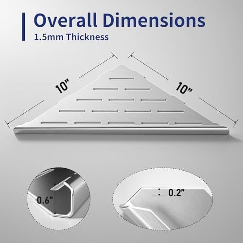Bernkot 10'' Corner Shower Shelf 2PCS, 304 Stainless Steel Grout in Shelves for Tiled Wall, Recessed Bathroom Shelves, No Drilling Needed (10'', Silver) - Image 5