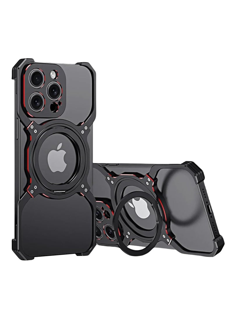 SYOSI Frameless Case for iPhone 15 Pro Max/15 Pro/15, Compatible with MagSafe 360°Rotation Kickstand Metal Frameless Hollow Heat Dissipation Design Sleek Minimalist Slim Lightweight Case, Black - Image 1