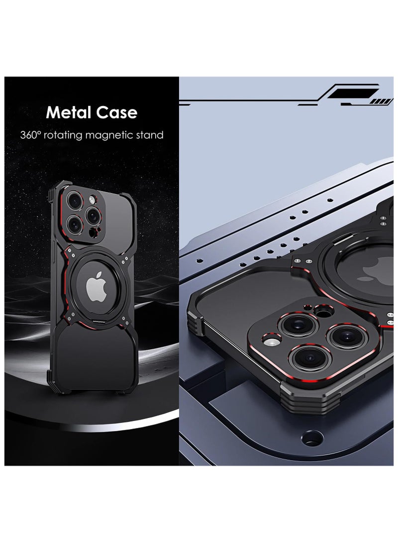 SYOSI Frameless Case for iPhone 15 Pro Max/15 Pro/15, Compatible with MagSafe 360°Rotation Kickstand Metal Frameless Hollow Heat Dissipation Design Sleek Minimalist Slim Lightweight Case, Black - Image 2