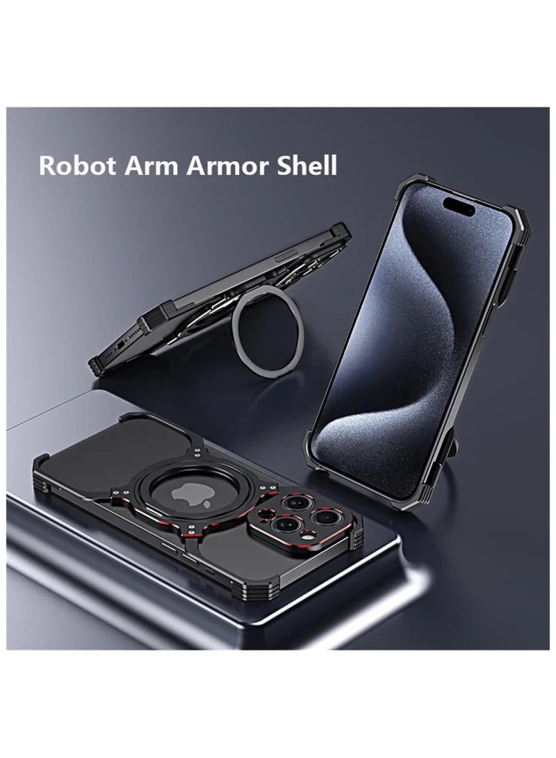 SYOSI Frameless Case for iPhone 15 Pro Max/15 Pro/15, Compatible with MagSafe 360°Rotation Kickstand Metal Frameless Hollow Heat Dissipation Design Sleek Minimalist Slim Lightweight Case, Black - Image 5