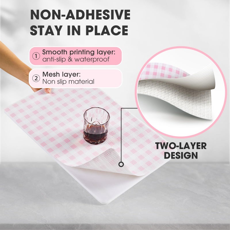 ALIUNI Drawer and Shelf Liner, Non-Slip Kitchen Cabinet Liners Non-Adhesive Thick Strong Grip Waterproof Washable Mats Protect Dresser Shelves Cupboard Bathroom Cabinets, Pink Plaid, 12 in X 10 FT - Image 2