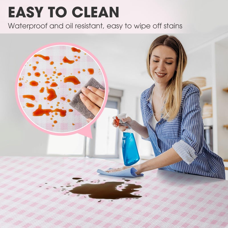 ALIUNI Drawer and Shelf Liner, Non-Slip Kitchen Cabinet Liners Non-Adhesive Thick Strong Grip Waterproof Washable Mats Protect Dresser Shelves Cupboard Bathroom Cabinets, Pink Plaid, 12 in X 10 FT - Image 3