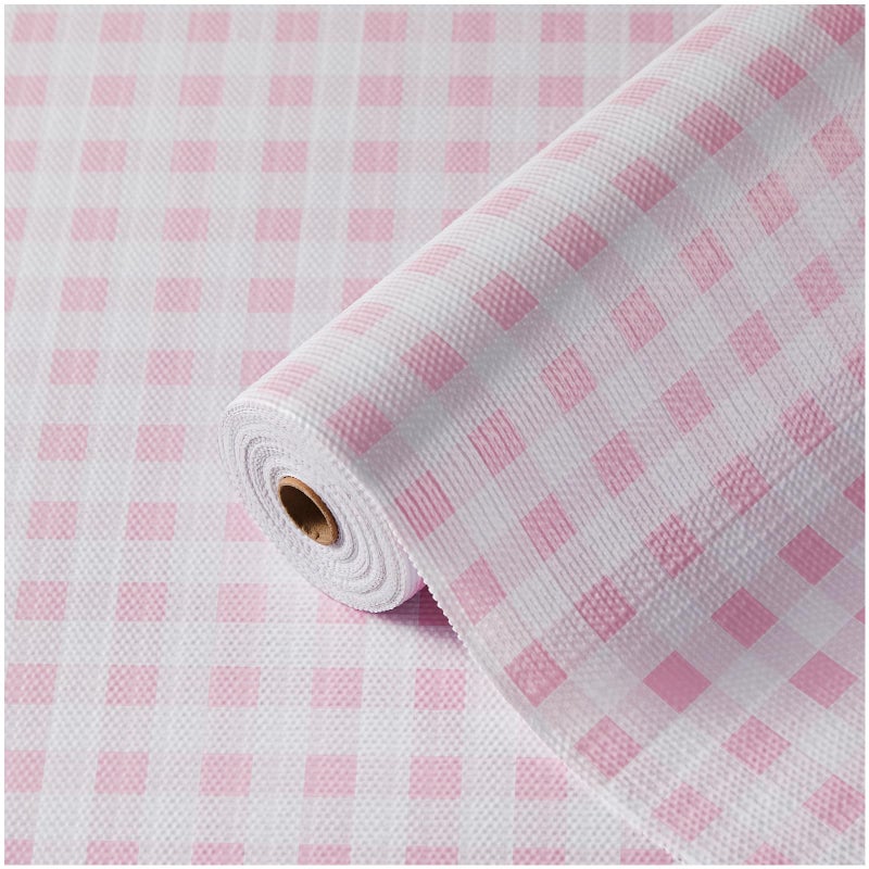 ALIUNI Drawer and Shelf Liner, Non-Slip Kitchen Cabinet Liners Non-Adhesive Thick Strong Grip Waterproof Washable Mats Protect Dresser Shelves Cupboard Bathroom Cabinets, Pink Plaid, 12 in X 10 FT - Image 1