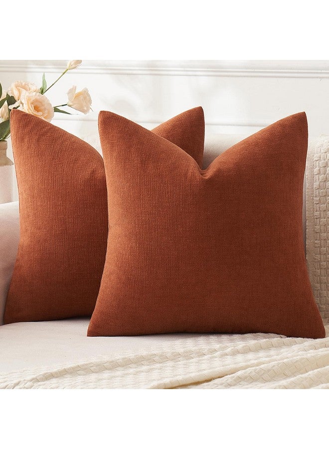 MIULEE MIULEE Rust Couch Pillow Covers 18x18 Inch, Set of 2 Soft Chenille Decorative Square Throw Pillow Covers Farmhouse for Sofa Living Room Bed  - Image 1