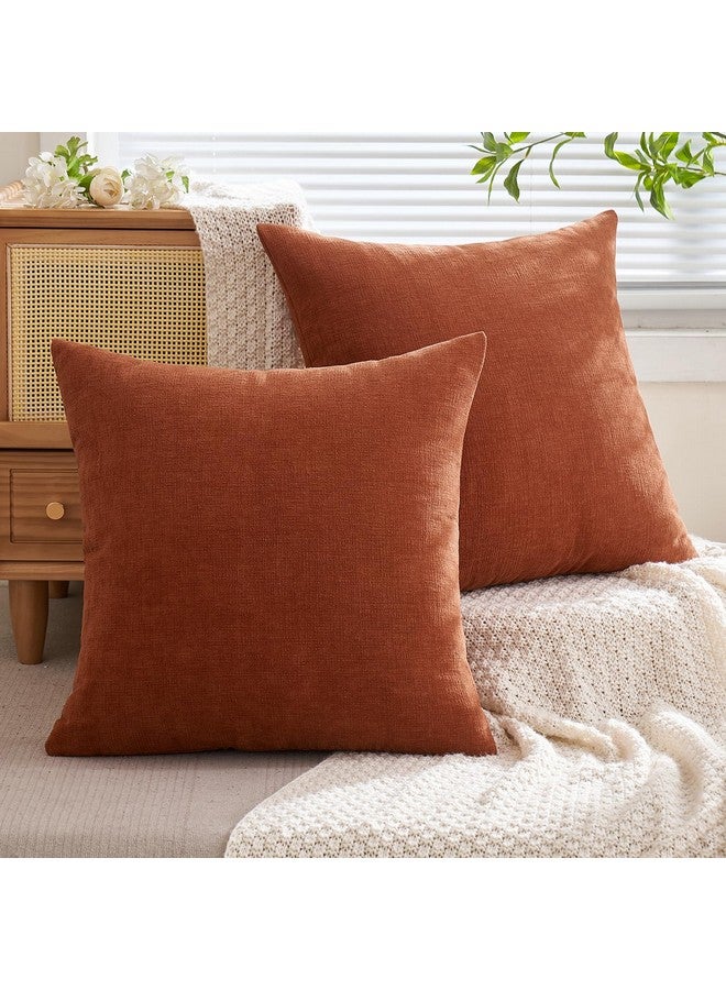 MIULEE MIULEE Rust Couch Pillow Covers 18x18 Inch, Set of 2 Soft Chenille Decorative Square Throw Pillow Covers Farmhouse for Sofa Living Room Bed  - Image 4