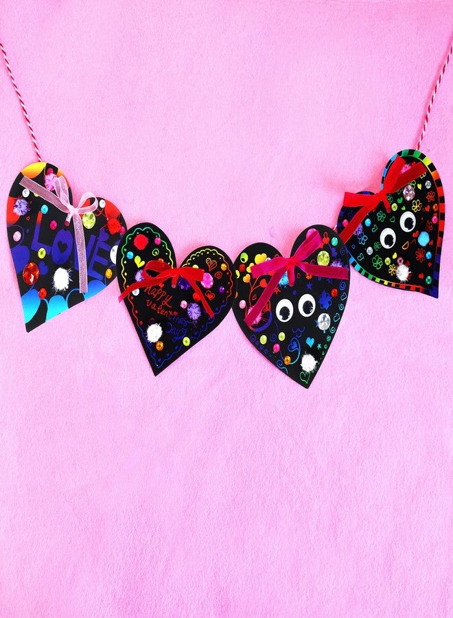 windiy 27 Sets Magic Color Scratch Paper Heart Ornaments Bookmarks Valentine Craft Kits Scratch Paper Heart Cutouts Pom-poms Googly Eyes for Kids Activity Art Project Valentine Party Favor Tree Decoration - Image 5