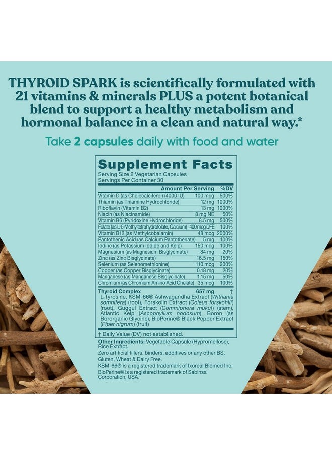 Spark Energy Support - Thrive, Naturally Fight Fatigue, Balance Hormones, Promote Focused Energy - Zinc, Selenium, Iodine - 60 Vegetarian Soft Capsules