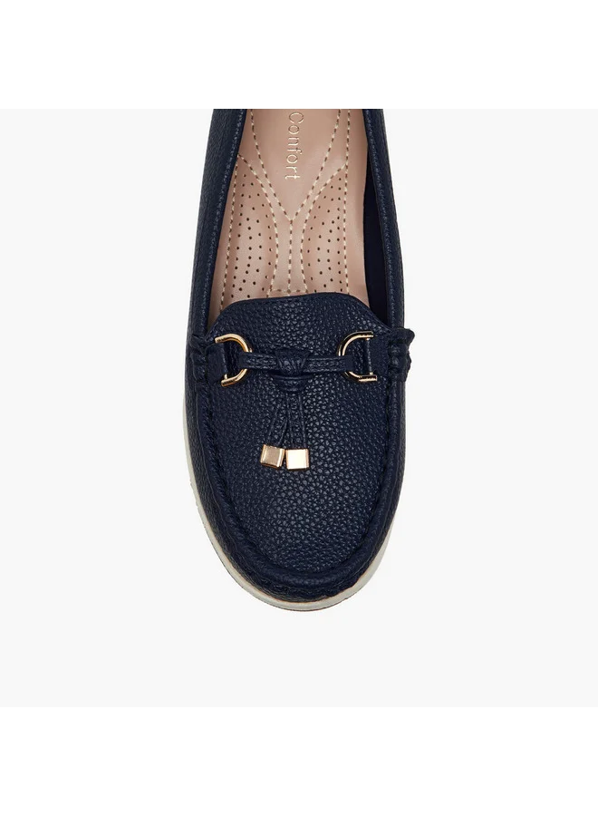 Le Confort Women's Textured Slip-On Comfort Loafers with Tassel and Wedge Heel