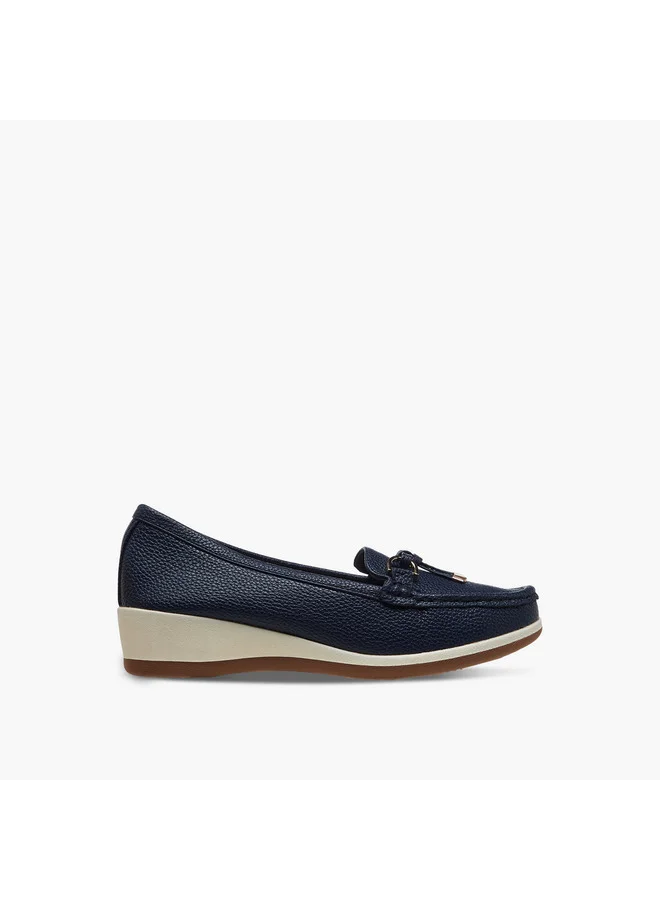 Le Confort Women's Textured Slip-On Comfort Loafers with Tassel and Wedge Heel