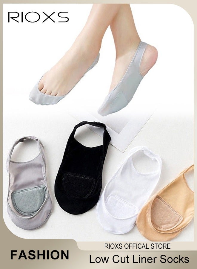 RIOXS Mens Womens 4 Pairs Truly No Show Cotton Low Cut Liner Socks With Non Slip Grips Hidden Invisible for Flats Boat Summer  - Image 1