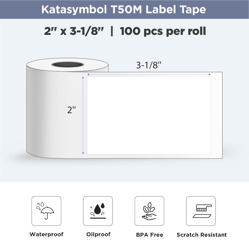 SUPVAN T50M Series Label Maker Tape, 4 Rolls 1.96'' Ã— 3.14'' (50mm Ã— 80mm) 100 Labels/Roll Genuine Laminated Thermal Label Tape, Waterproof Oilproof Highly Adhesive Auto Detect Labels, Black on White - Image 2