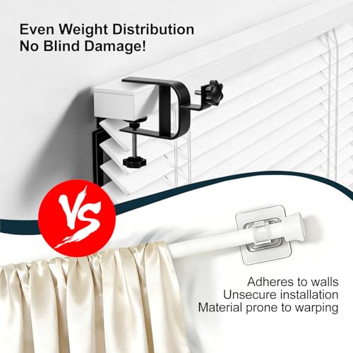 onneka Inside Mount Curtain Rod Bracket for Blinds, No Drill Blind Adapter, Easy 1-Min Tool-Free Install, No Wall Damage, Adjustable 0.8–2.2" Headrail, Fits 1" Rod, for Apartments & Rentals, Black, 4 Pack - Image 5