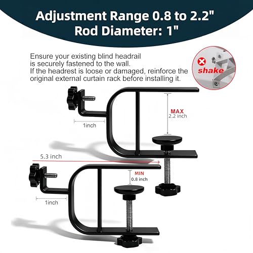 onneka Inside Mount Curtain Rod Bracket for Blinds, No Drill Blind Adapter, Easy 1-Min Tool-Free Install, No Wall Damage, Adjustable 0.8–2.2" Headrail, Fits 1" Rod, for Apartments & Rentals, Black, 4 Pack - Image 3