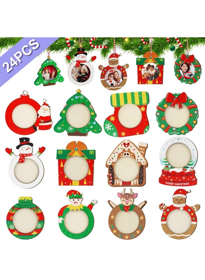 أور ورم زينة إطار صورة عيد الميلاد من OurWarm، 24 قطعة، زينة خشبية معلقة لشجرة عيد الميلاد، طباعة ملونة، زينة خشبية مخصصة لعيد الميلاد، هدايا منزلية، زينة شجرة عيد الميلاد - Image 1
