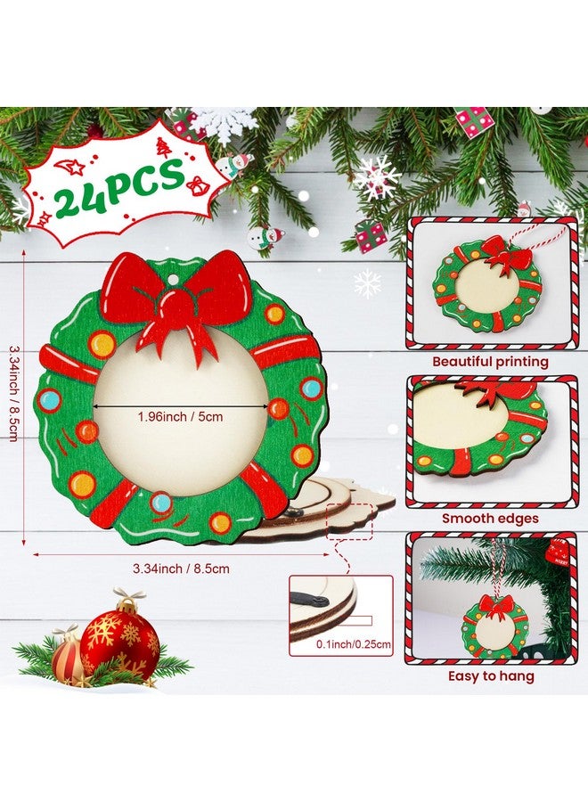 أور ورم زينة إطار صورة عيد الميلاد من OurWarm، 24 قطعة، زينة خشبية معلقة لشجرة عيد الميلاد، طباعة ملونة، زينة خشبية مخصصة لعيد الميلاد، هدايا منزلية، زينة شجرة عيد الميلاد - Image 3