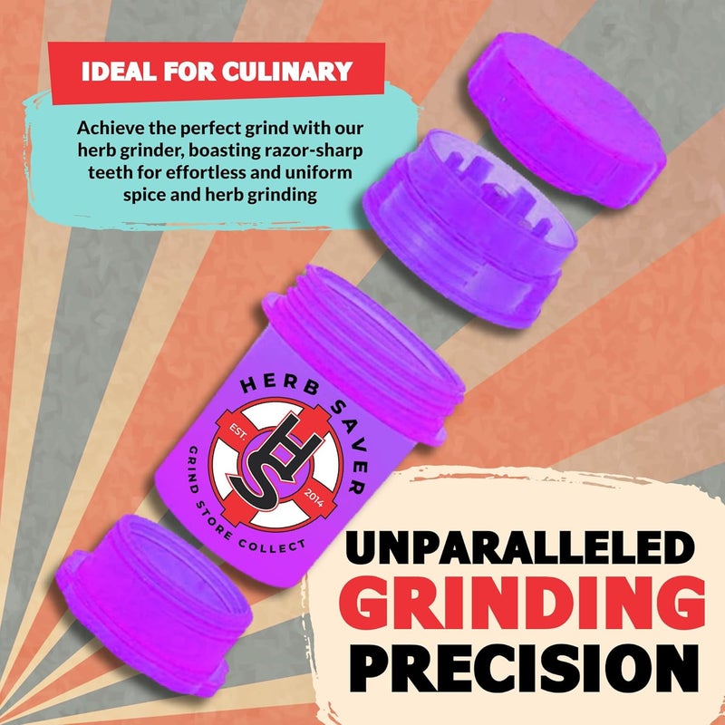 HS Large HerbSaver Grinder- Medical Grade Plastic Grinder with Razor Sharp Teeth, Pocket-Sized, Durable & Portable - Ideal for Grinding Herbs and Spices (Purple) - Image 4