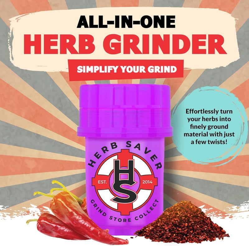 HS Large HerbSaver Grinder- Medical Grade Plastic Grinder with Razor Sharp Teeth, Pocket-Sized, Durable & Portable - Ideal for Grinding Herbs and Spices (Purple) - Image 2
