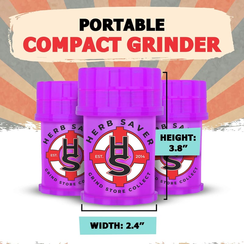 HS Large HerbSaver Grinder- Medical Grade Plastic Grinder with Razor Sharp Teeth, Pocket-Sized, Durable & Portable - Ideal for Grinding Herbs and Spices (Purple) - Image 5