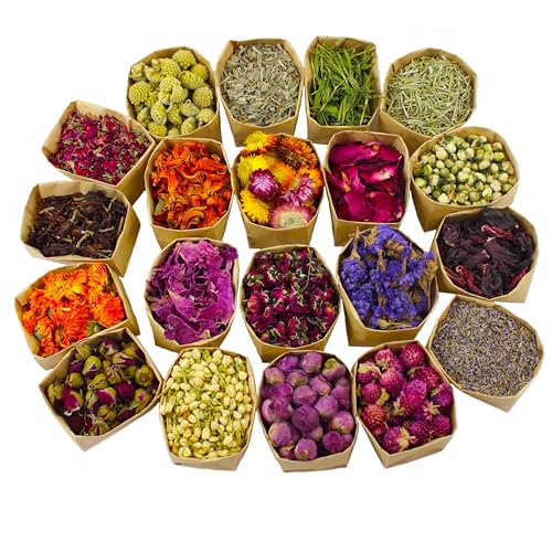 Oameusa 9 Bags Set Dried Flowers Artisan Dried Flower Kit - Candle Making Soap Making DIY Candel Natural Flowers-Lemon,Lavender,Roseleaf,Pink Rose,Red Rose,Jasmine,Rose Petal and More - Image 1