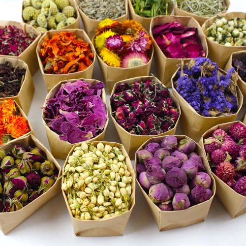 Oameusa 9 Bags Set Dried Flowers Artisan Dried Flower Kit - Candle Making Soap Making DIY Candel Natural Flowers-Lemon,Lavender,Roseleaf,Pink Rose,Red Rose,Jasmine,Rose Petal and More - Image 4