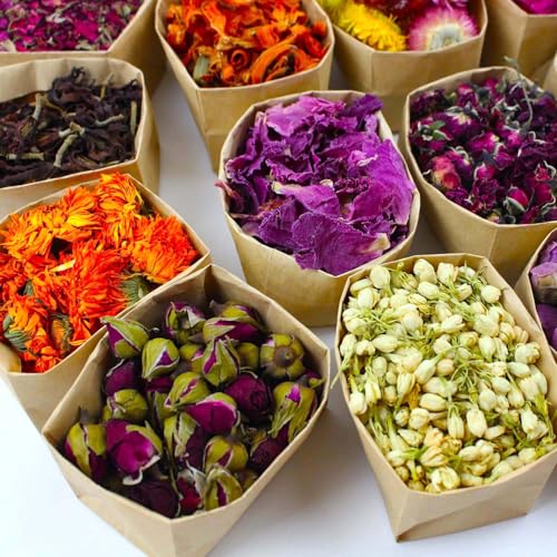Oameusa 9 Bags Set Dried Flowers Artisan Dried Flower Kit - Candle Making Soap Making DIY Candel Natural Flowers-Lemon,Lavender,Roseleaf,Pink Rose,Red Rose,Jasmine,Rose Petal and More - Image 5